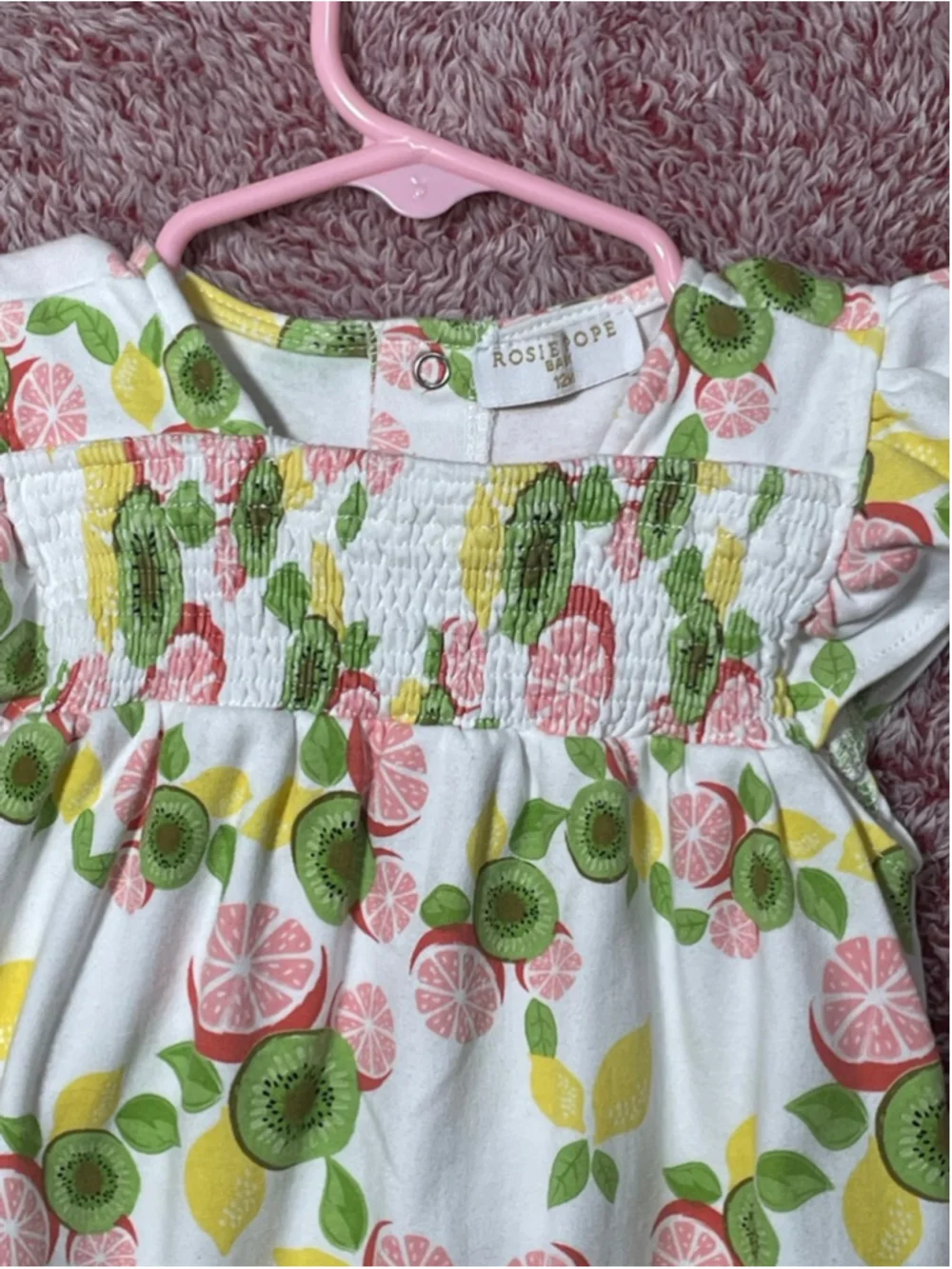 Girls Rosie Pope 12 Months White grapefruit kiwi smocked bubble romper